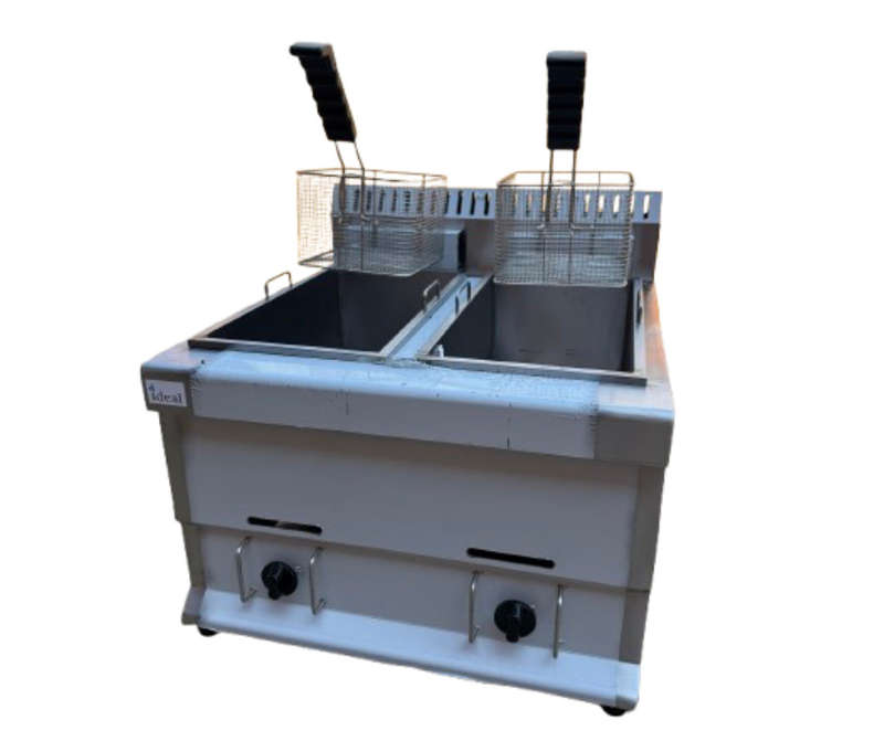 Double Gas Fryer (2X12.5LT) With Baskets + Lids - Countertop