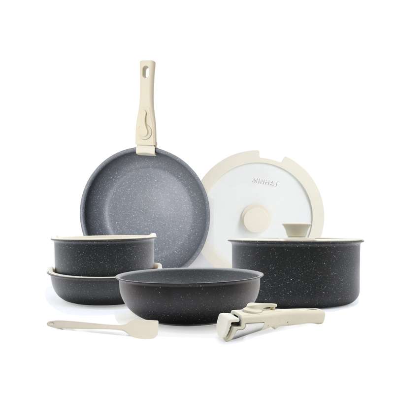 VIRAL 12-Piece Non-Stick Cookware Set With Detachable Handles  MIDNIGHT GRANITE