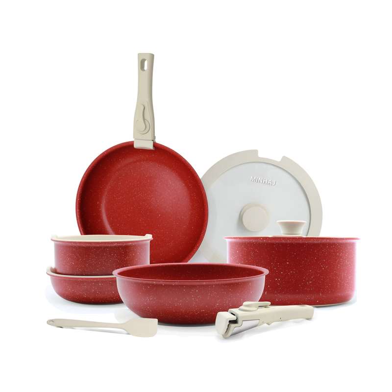 VIRAL 12-Piece Non-Stick Cookware Set With Detachable Handles  CHERRY RED
