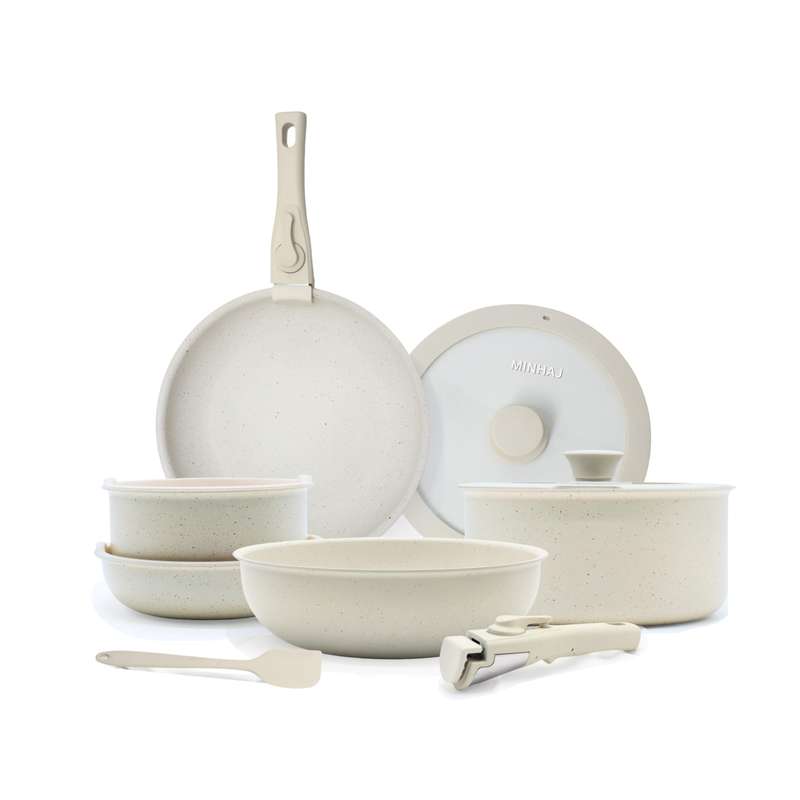 VIRAL 12-Piece Non-Stick Cookware Set With Detachable Handles  VANILLA CREAM