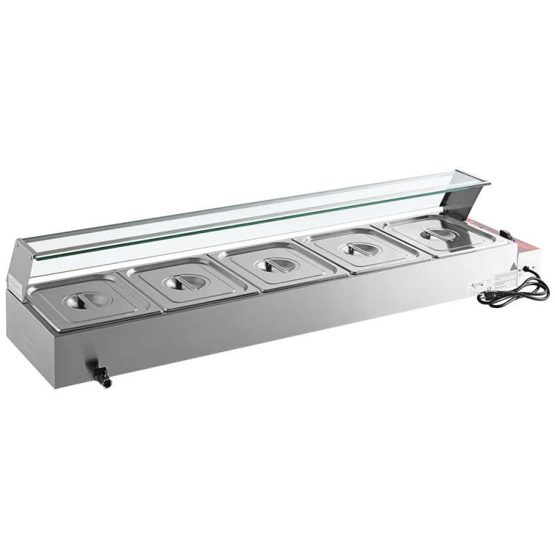 5 Divison Electric Bain Marie With Glass / Sneeze Guard (Table Top)