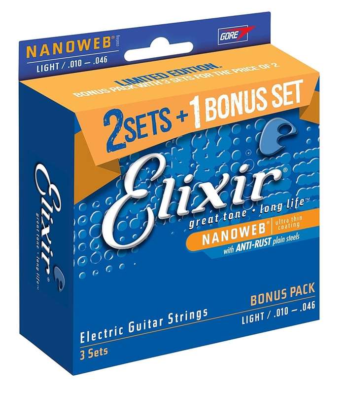 Elixir Nanoweb Light 10-46 Electric Guitar Strings 3-Pack