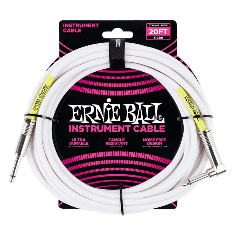 Ernie Ball Straight/Angled Instrument Cable - White - 6m