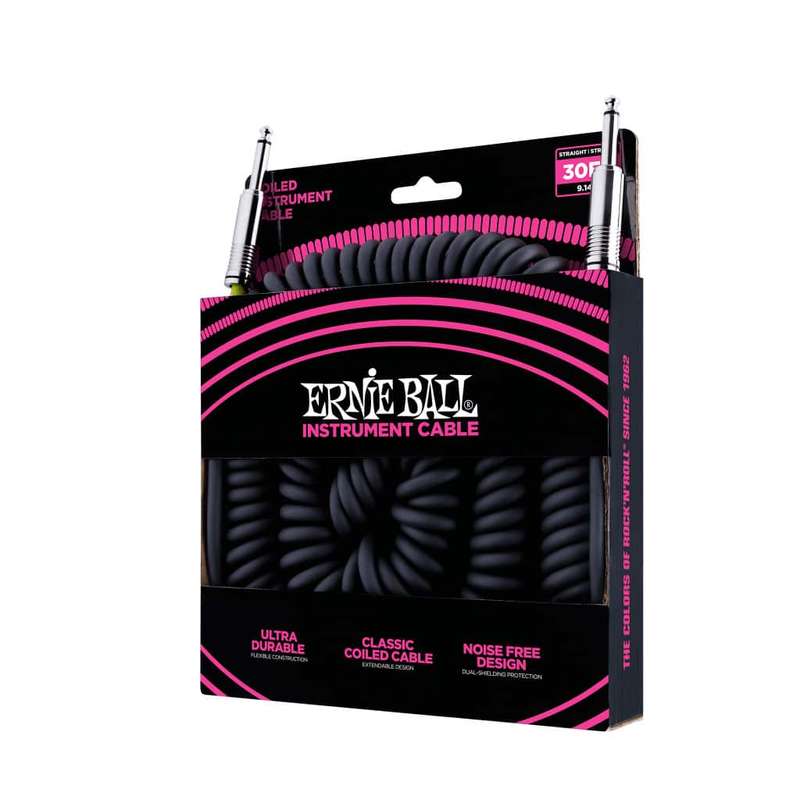 Ernie Ball 30' Coiled Straight/Straight Instrument Cable - Black