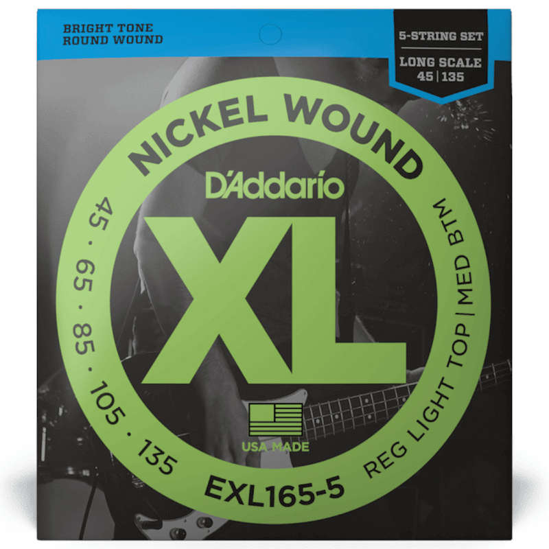 D'Addario EXL165 5-String Long Scale Bass Guitar Strings (45-135)