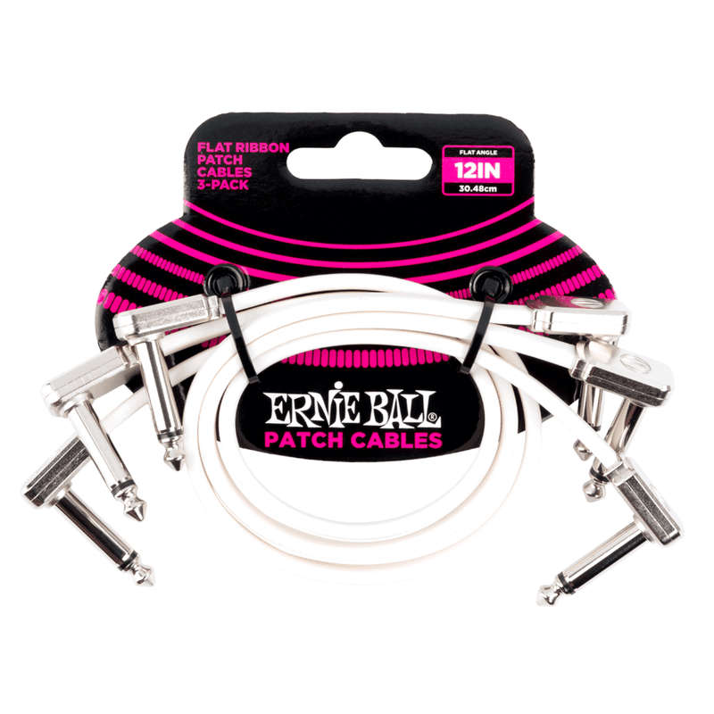 Ernie Ball 30cm Flat Ribbon Patch Cables  3-Pack  White