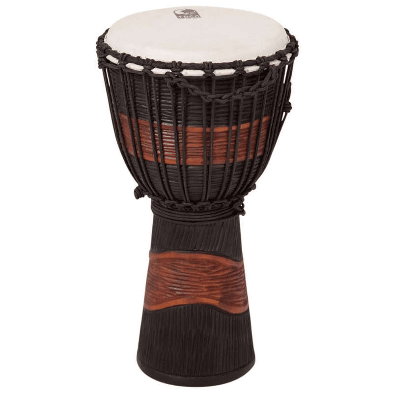 Toca TSSDJ-LB Street Series Rope Tuned 12'' Wood Djembe - Brown and Black Stain