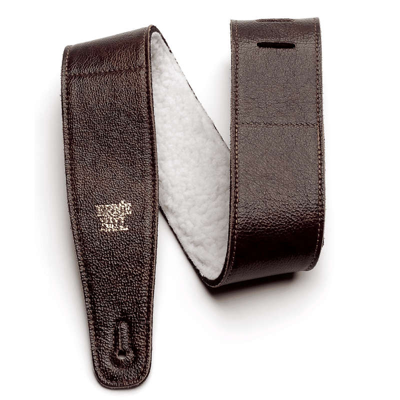 Ernie Ball 2" Adjustable Italian Leather Guitar Strap with Fur Padding - Chestnut