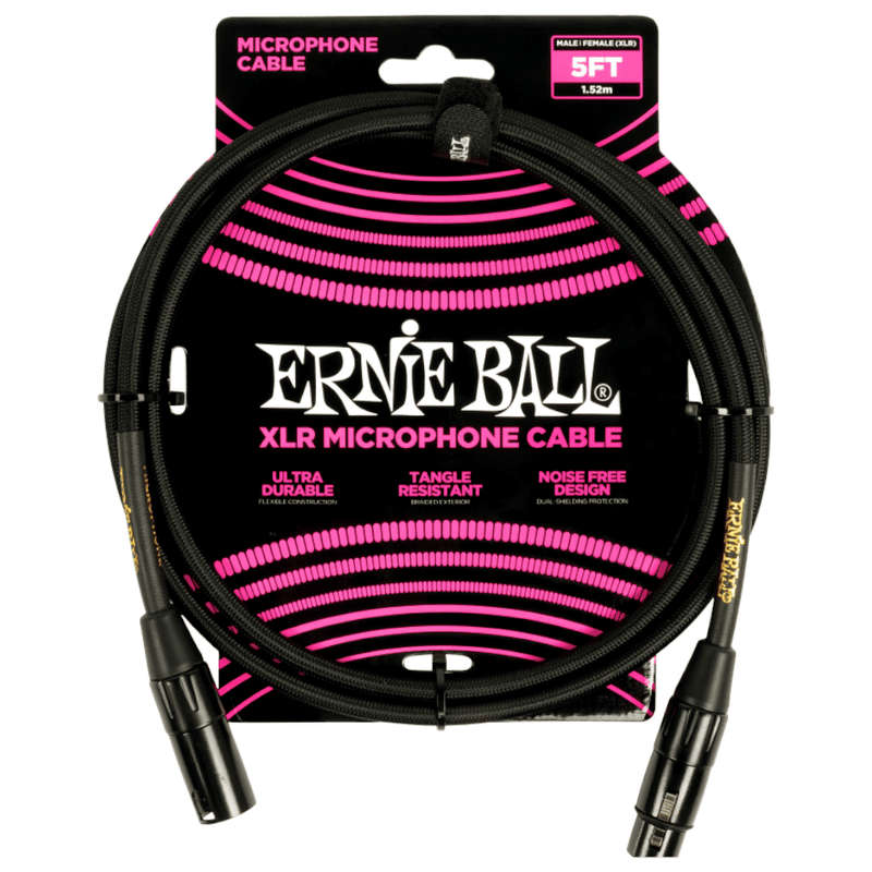 Ernie Ball Braided Male/Female XLR Mic Cable  Black - 1.5m