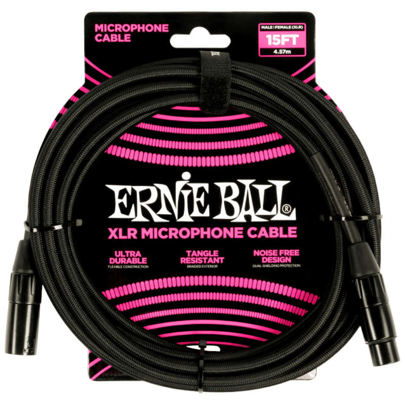 Ernie Ball Braided Male/Female XLR Mic Cable  Black - 4.5m