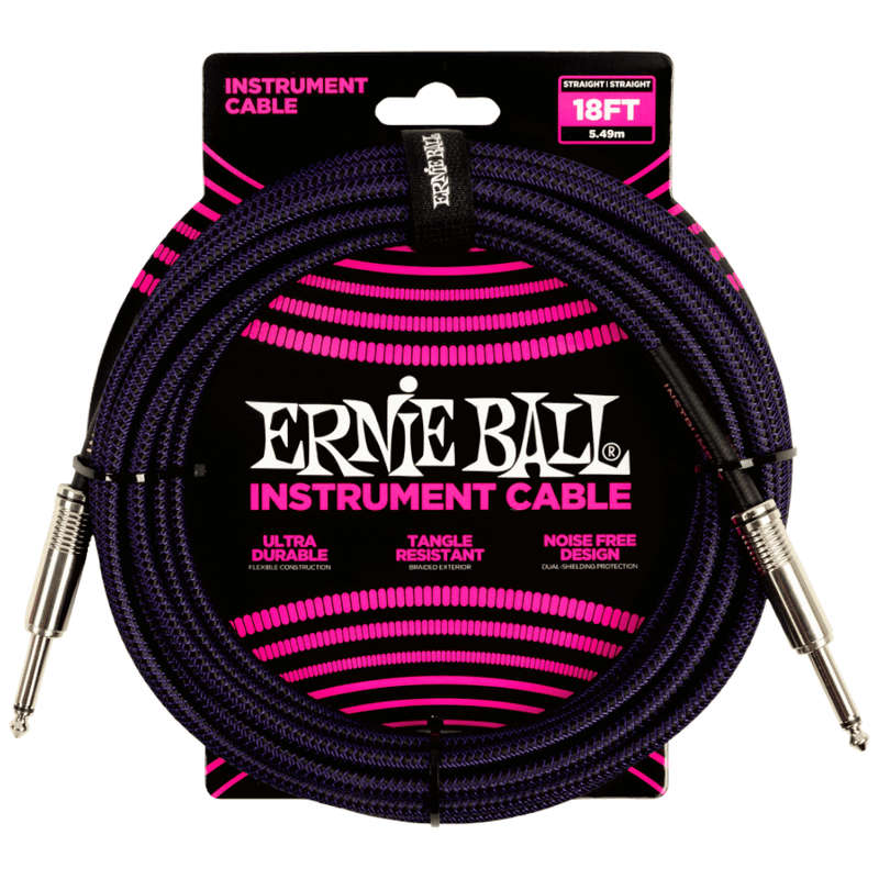 Ernie Ball Braided Straight/Straight Instrument Cable - Black/Purple - 5.5m