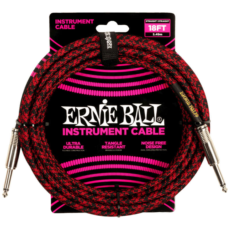Ernie Ball Braided Straight/Straight Instrument Cable - Black/Red - 5.5m