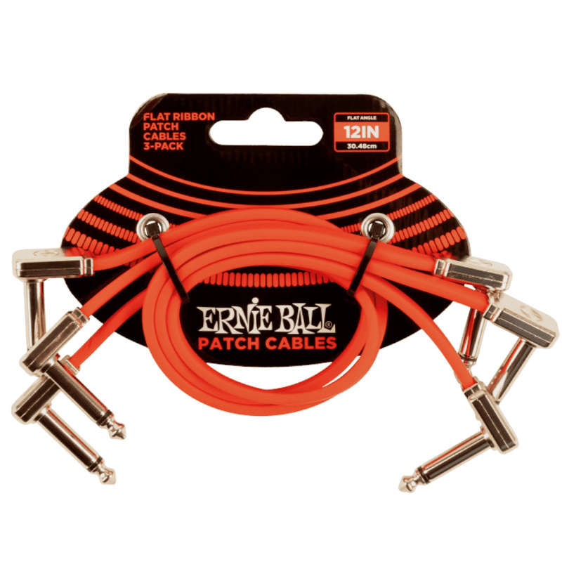 Ernie Ball 30cm Flat Ribbon Patch Cables  3-Pack  Red