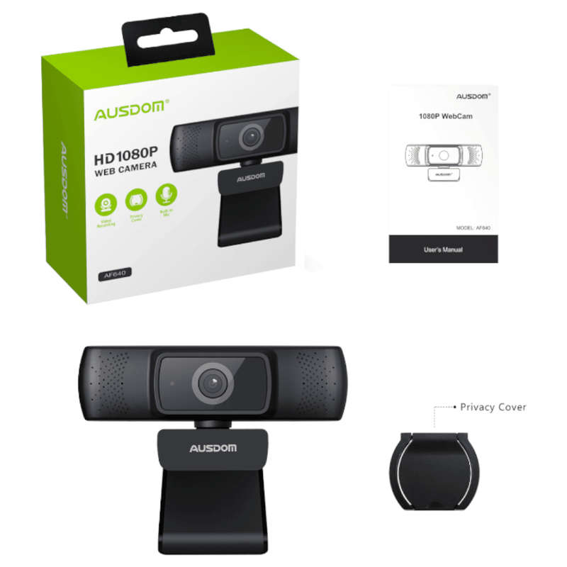 Ausdom AF640 1080p FHD Wide Angle Desktop Webcam  Black