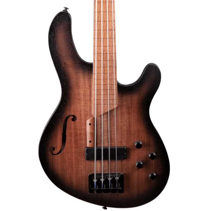 Cort B4FL MHPZ Fretless 4-String Bass Guitar - Open Pore Trans Black Burst
