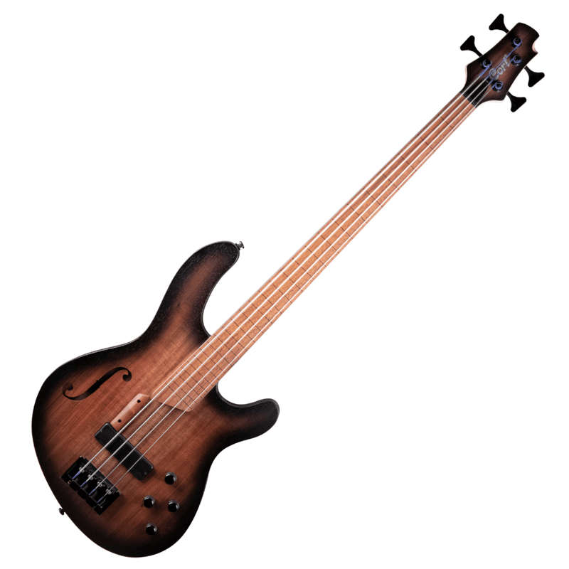Cort B4FL MHPZ Fretless 4-String Bass Guitar - Open Pore Trans Black Burst