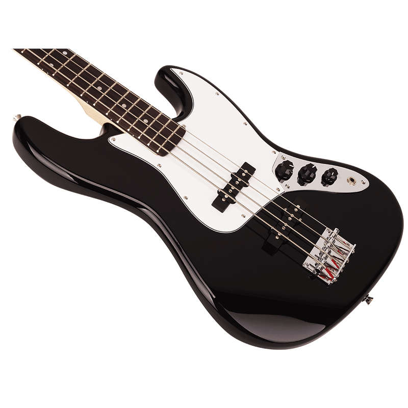 SX SB1-SK 4-String Bass Guitar and BA1565 15 Watt Bass Amp - Black