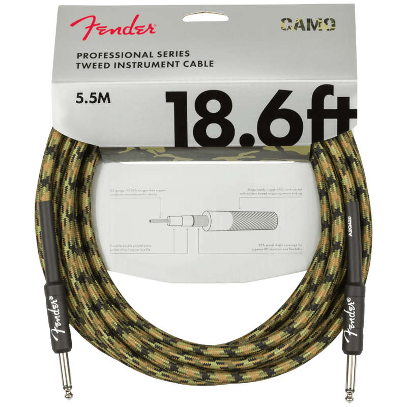 Fender Professional Series Instrument Cable - Woodland Camo - 18.6' (5.5m)