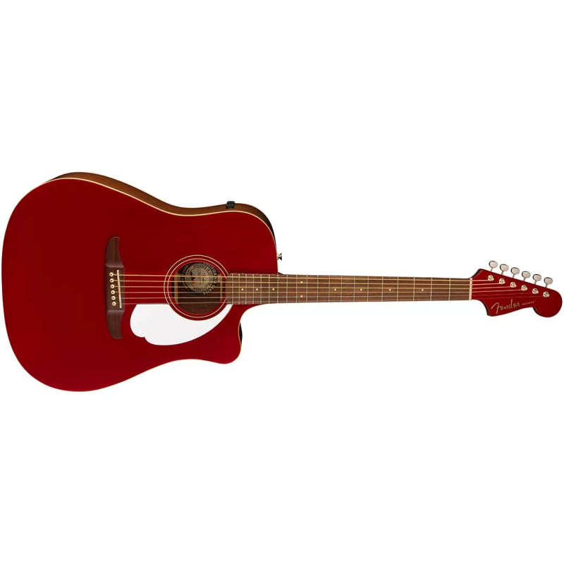 Fender Redondo Player Acoustic Guitar, Walnut Fingerboard, White Pickguard, Candy Apple Red