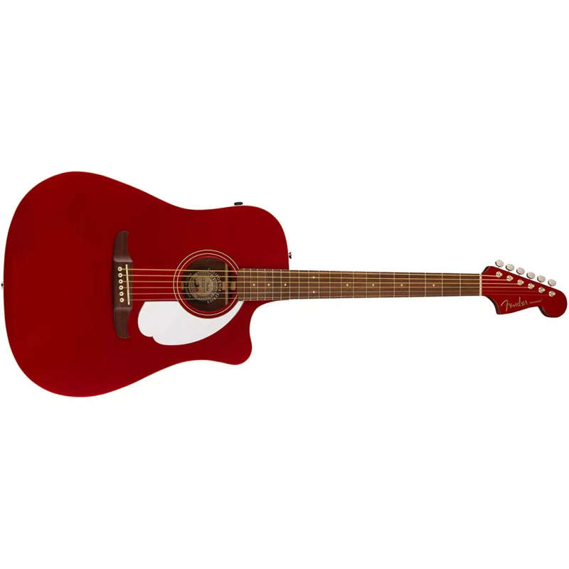 Fender Redondo Player Acoustic Guitar, Walnut Fingerboard, White Pickguard, Candy Apple Red