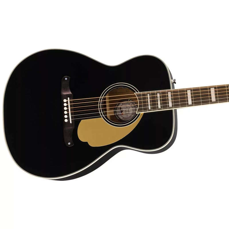 Fender Malibu Vintage Acoustic Guitar, Ovangkol Fingerboard, Gold Pickguard, Black