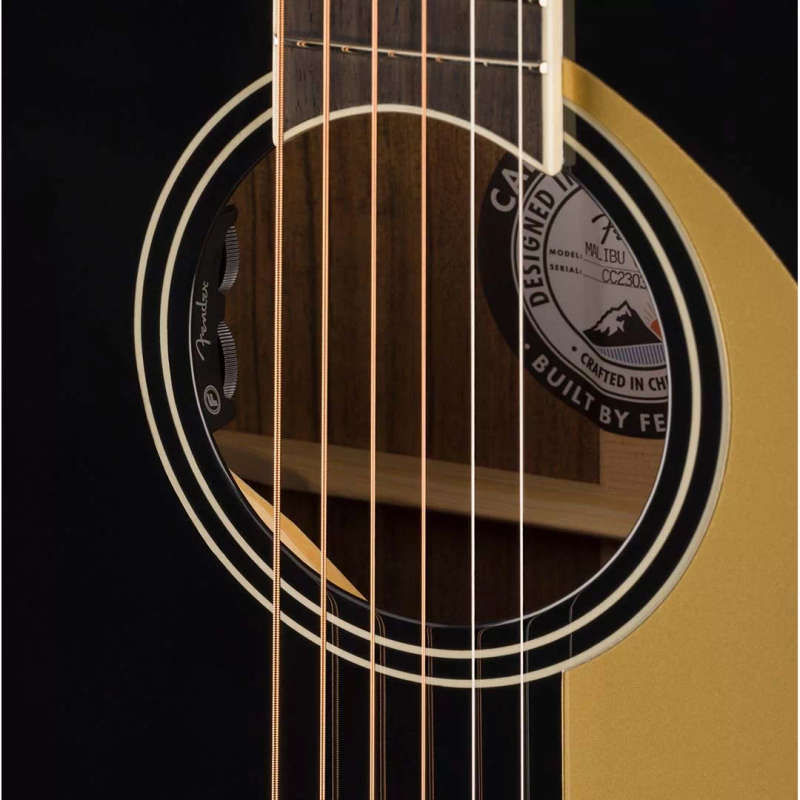 Fender Malibu Vintage Acoustic Guitar, Ovangkol Fingerboard, Gold Pickguard, Black