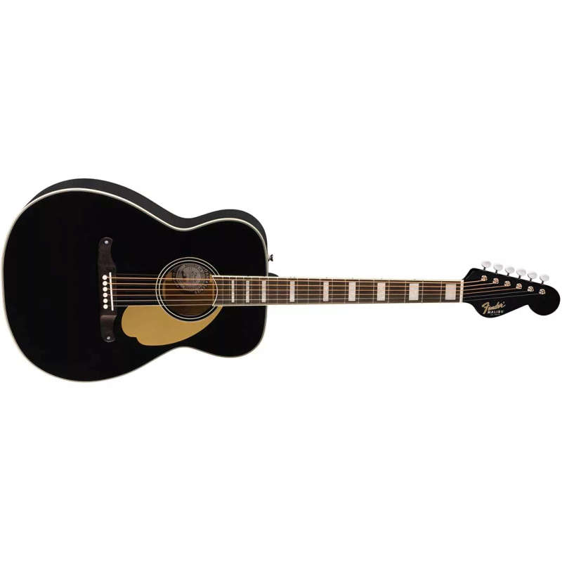 Fender Malibu Vintage Acoustic Guitar, Ovangkol Fingerboard, Gold Pickguard, Black