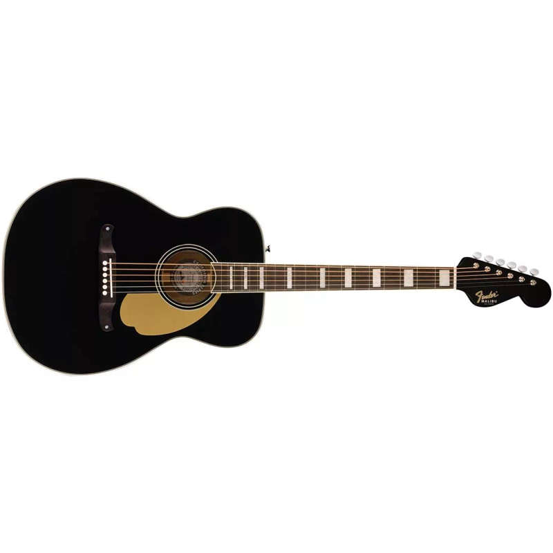 Fender Malibu Vintage Acoustic Guitar, Ovangkol Fingerboard, Gold Pickguard, Black