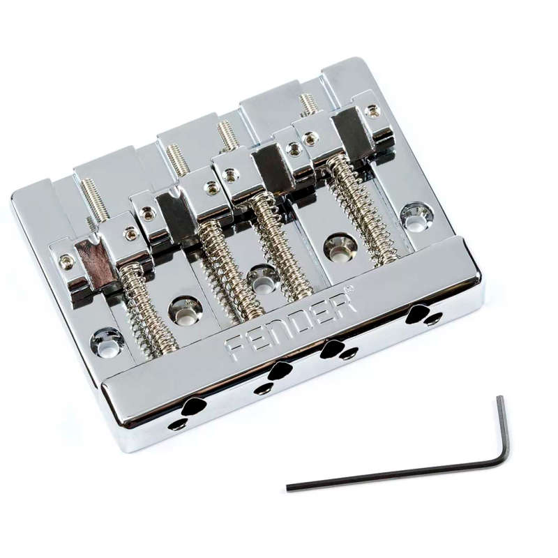 Fender® HiMass 4-String Bass Bridge Assembly With Brass Saddles, Chrome
