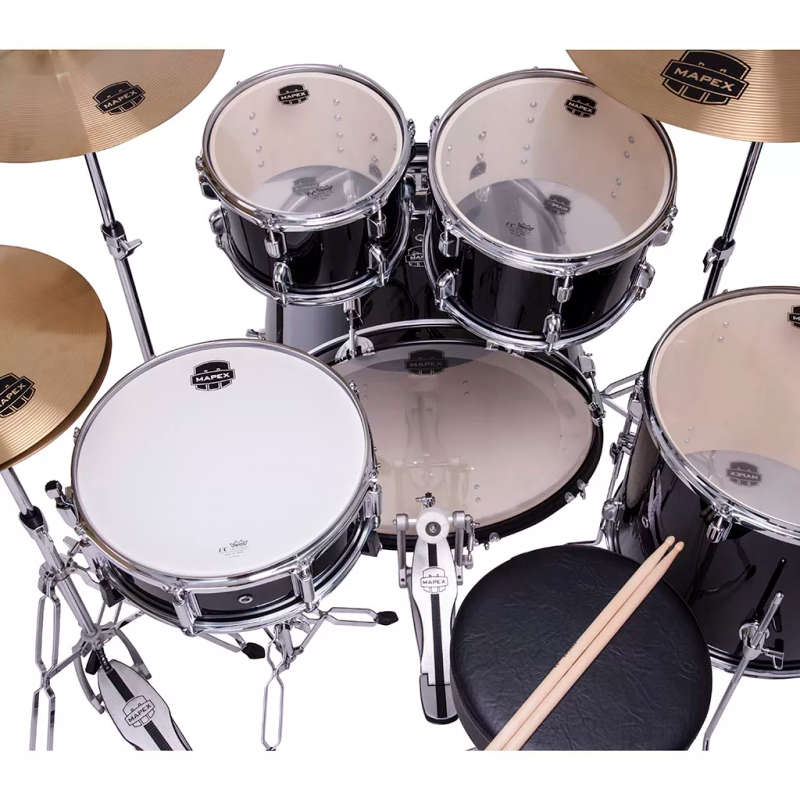 Mapex COMET Rock Drum Kit - Dark Black (with 3 Cymbals & 5-Piece Hardware)