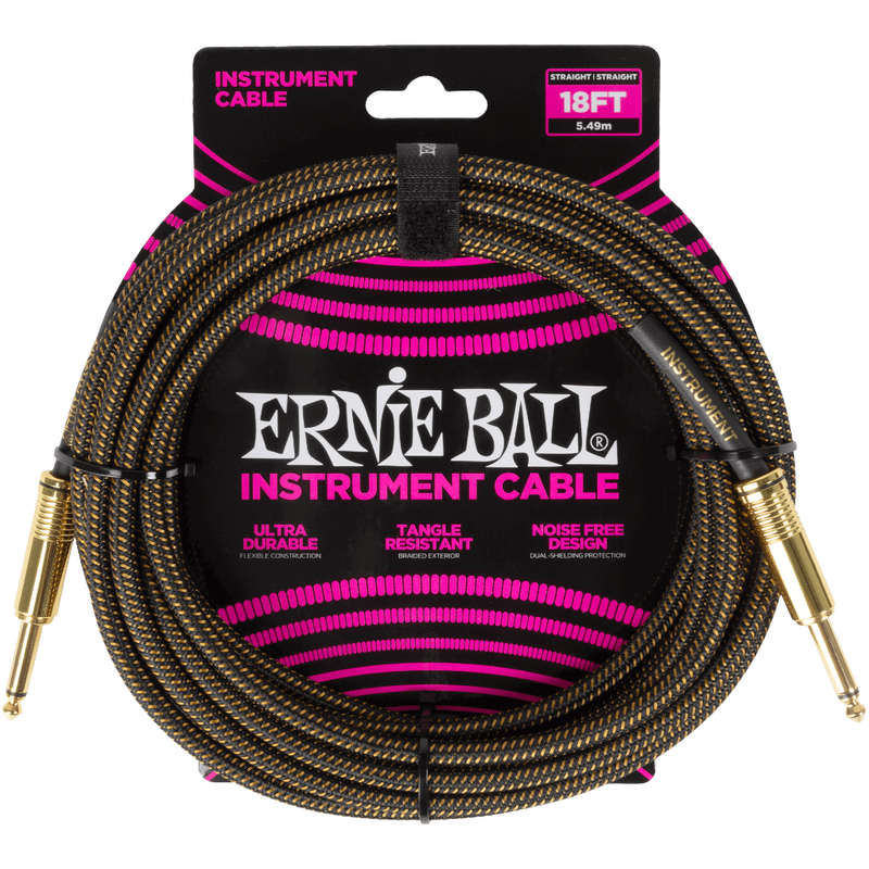 Ernie Ball Straight/Straight Braided Instrument Cable  18ft (5.5M) - Pay Dirt