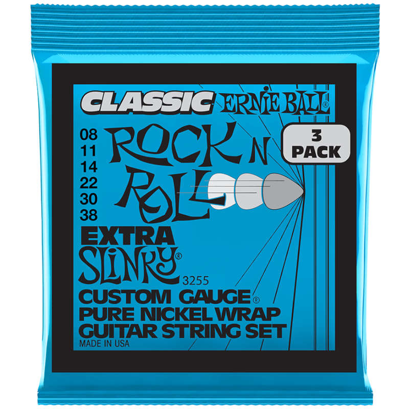 Ernie Ball Extra Slinky Classic Rock n Roll Pure Nickle Wrap Electric Guitar Strings  (8-38) ...