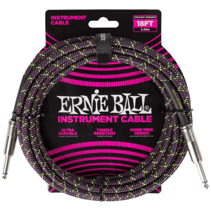Ernie Ball Straight/Straight Braided Instrument Cable  18ft (5.5M) - Purple Python
