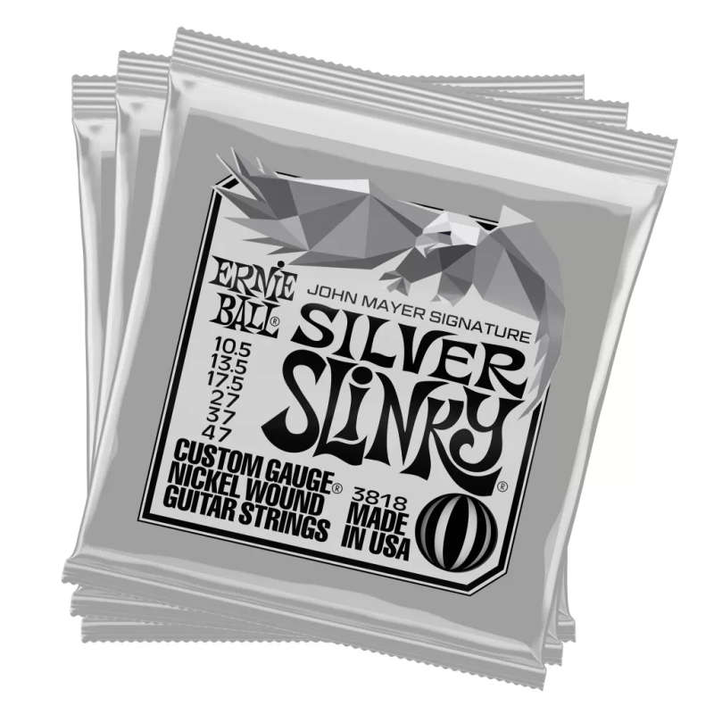 Ernie Ball John Mayer Silver Slinky Signature Electric Guitar Strings 3-pack Tin - 10.5-47 gauge