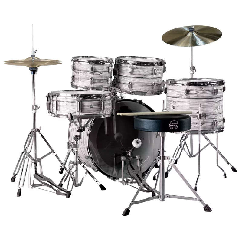 Mapex COMET Rock Drum Kit - White Marblewood (with 3 Cymbals & 5-Piece Hardware)