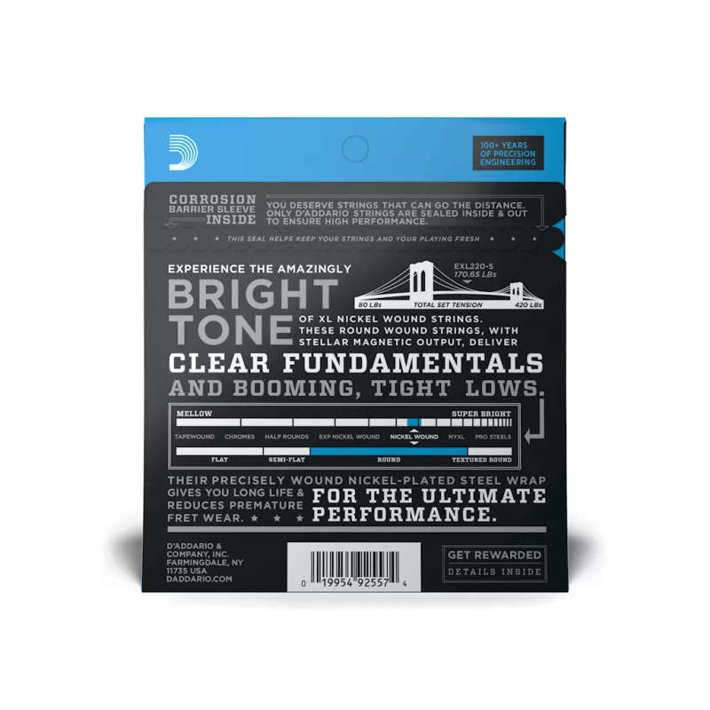 D'Addario 40-125 Super Light Long Scale 5-String Bass Strings