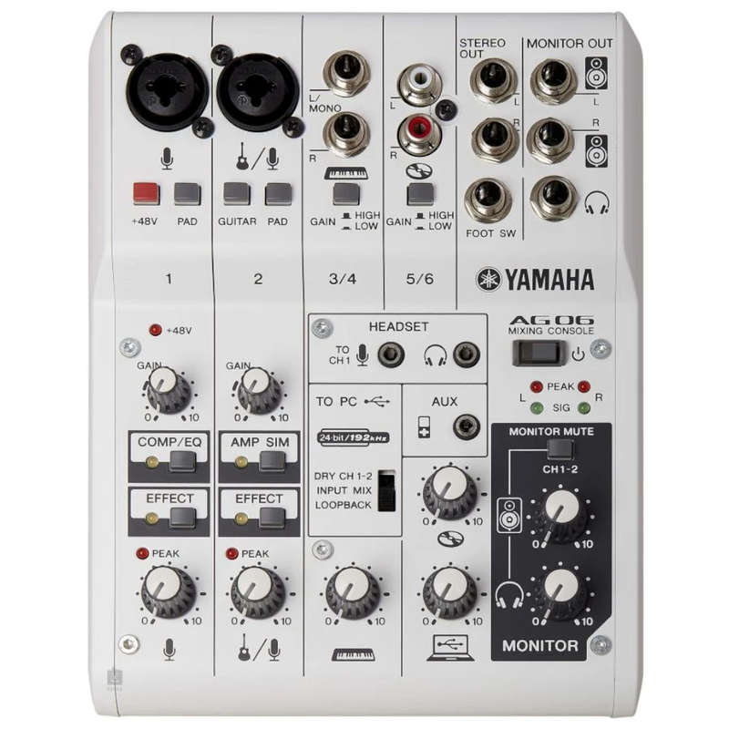 Yamaha AG06 Mk2 6-channel Mixer and USB Audio Interface - White