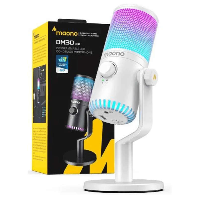 Maono DM30RGB USB Gaming Microphone - White