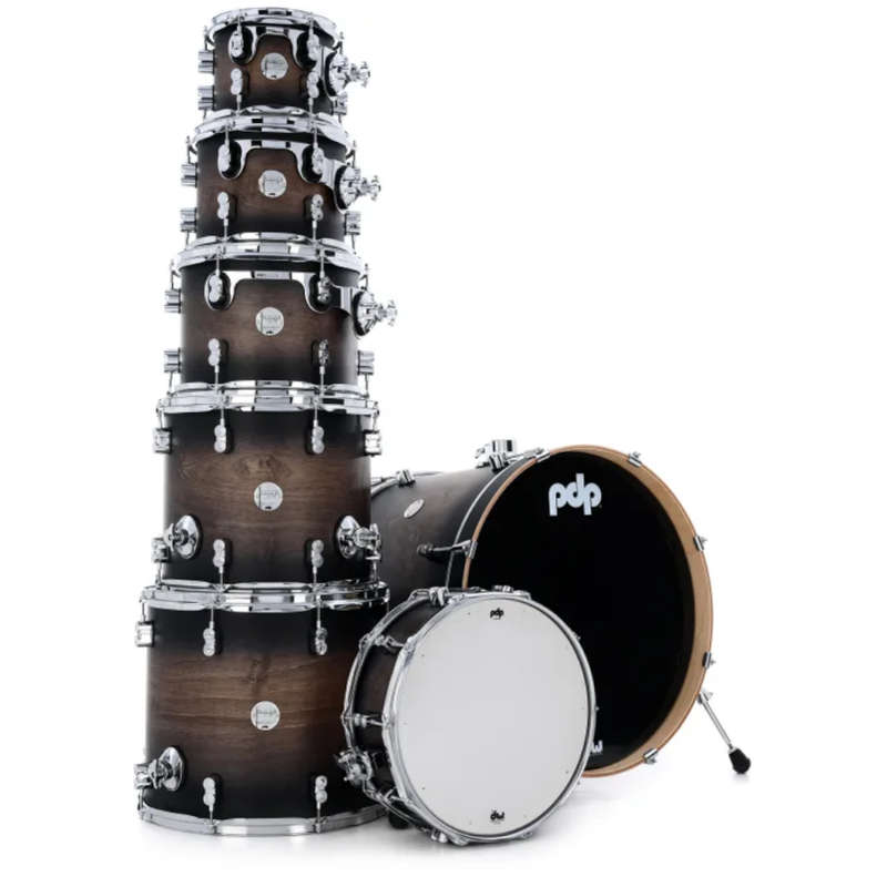 PDP Concept Maple 7-piece Shell Pack - Satin Charcoal Burst - (Excludes Hardware and Cymbals)