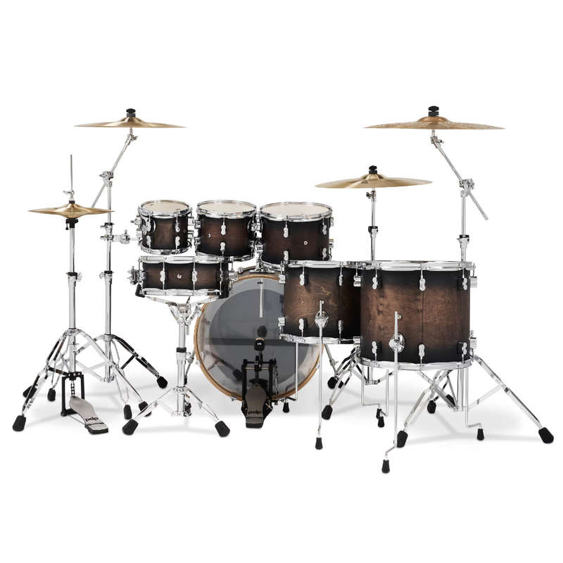PDP Concept Maple 7-piece Shell Pack - Satin Charcoal Burst - (Excludes Hardware and Cymbals)