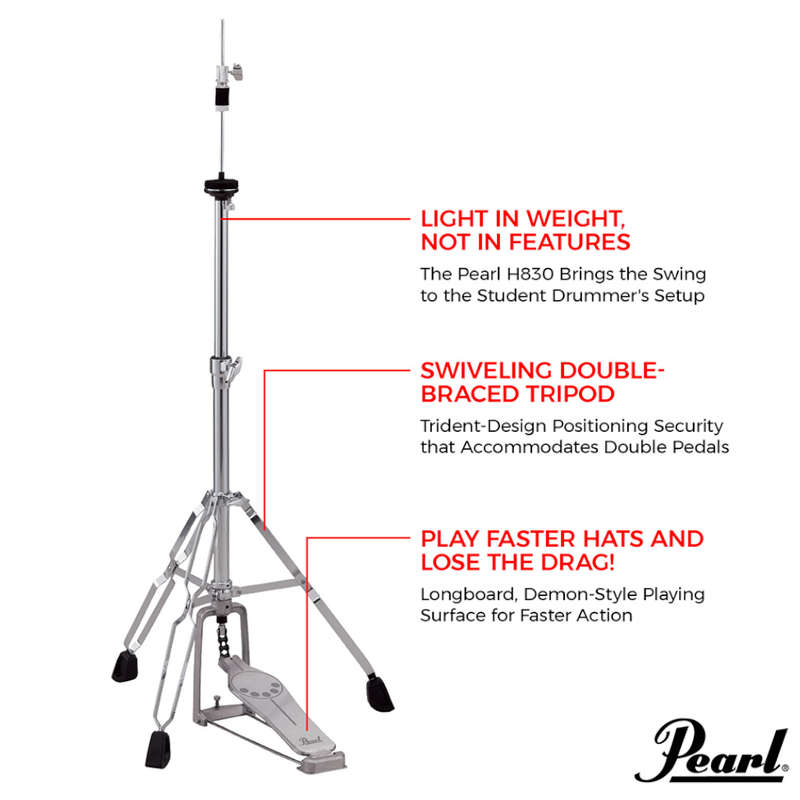 Pearl H830 830 Series Hi-hat Stand with Clutch - Double Braced