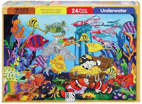 RGS 24 Piece A4 Wooden Puzzle Underwater- Interlocking Pieces 210 x 297mm Each Puzzle Contains A ...