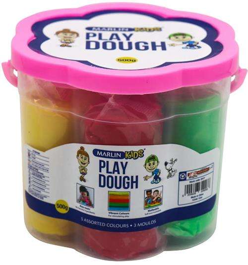 Marlin Kids Play Dough 500g Bucket- Pack of 5 Assorted Bright Colours Includes 3 x Plastic Moulds...