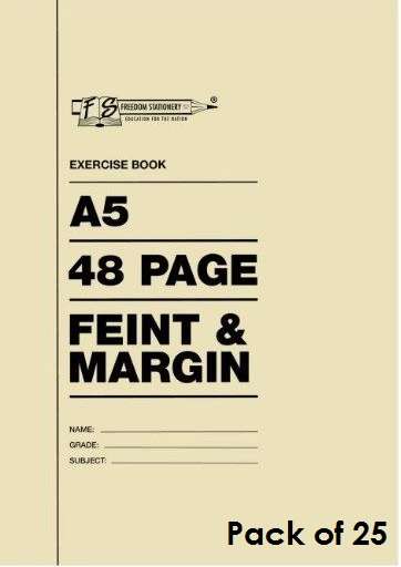 Freedom A5 48 Pages Exercise Book Feint And Margin 25 Pack- Ideal For Writing With Pen Or Pencil ...