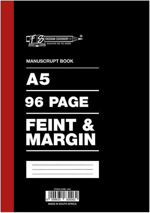 Freedom A5 Manuscript Book 1 Quire 96 Pages Feint and Margin- Pack of 5 Durable Hard Cover Ideal ...