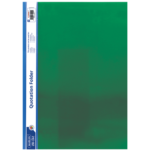 Marlin A4 Green Quotation and Presentation Folder- Clear View Front 170 Micron Heavy Duty PVC Mat...