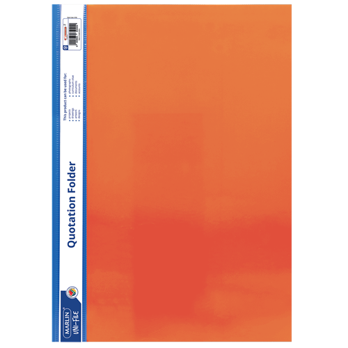 Marlin A4 Orange Quotation and Presentation Folder- Clear View Front 170 Micron Heavy Duty PVC Ma...