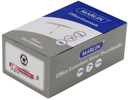 Marlin Office Essentials Thumbtacks 11mm Silver 100 Pack- Drawing Pins For Attaching Notes Art An...