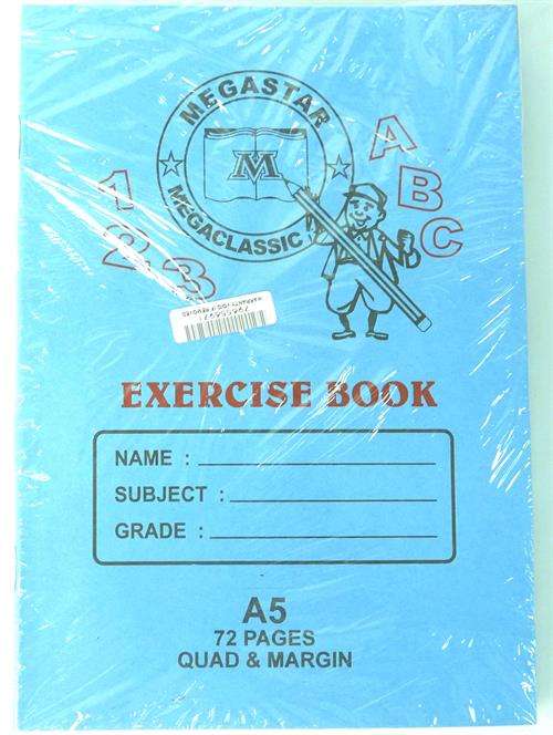 Megastar A5 Exercise Book 72page Quad and Margin ( Pack of 5 )