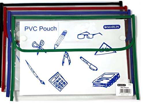 Marlin PVC Book Bag Pouch Clear- Velcro Closure Name Card Holder Size 24cmx36cm Fits A4 Size Item...